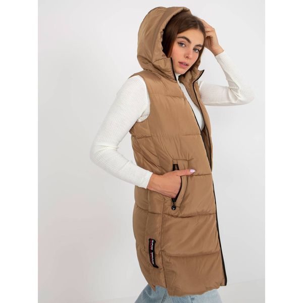 Fashionhunters Camel long down vest with pockets