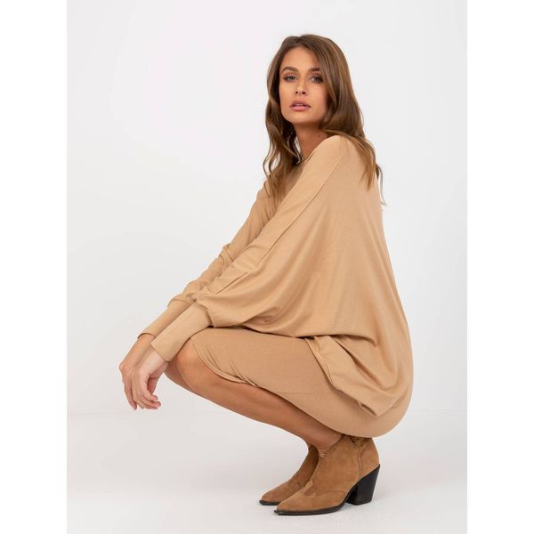 Fashionhunters Camel long sleeve bat dress