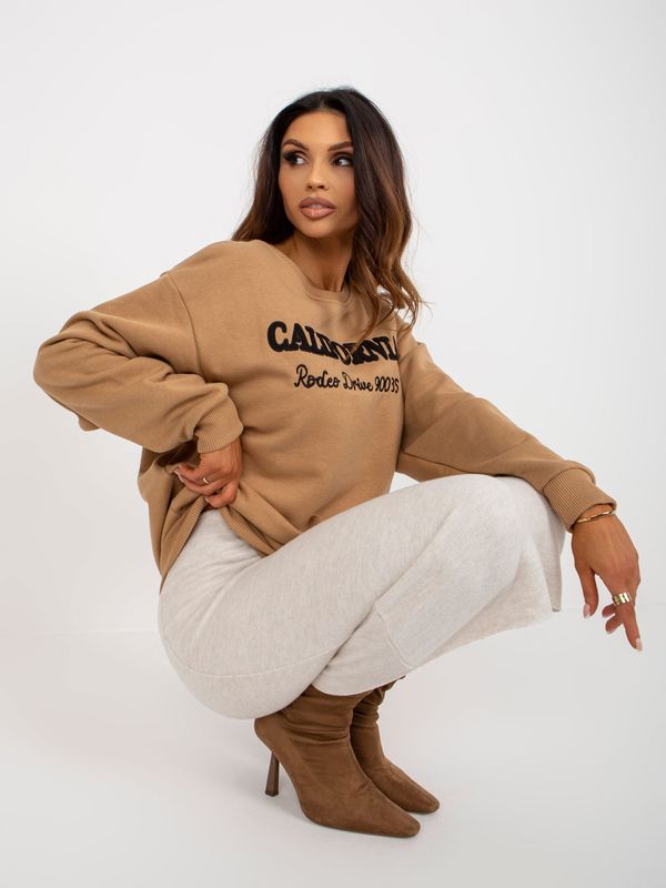 Fashionhunters Camel loose hoodie without hood with inscriptions