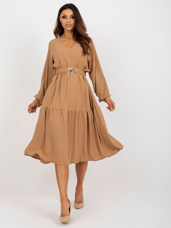 Fashionhunters Camel midi dress with frill OCH BELLA