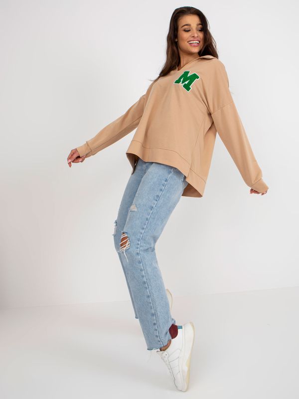 Fashionhunters Camel oversize cotton blouse with collar