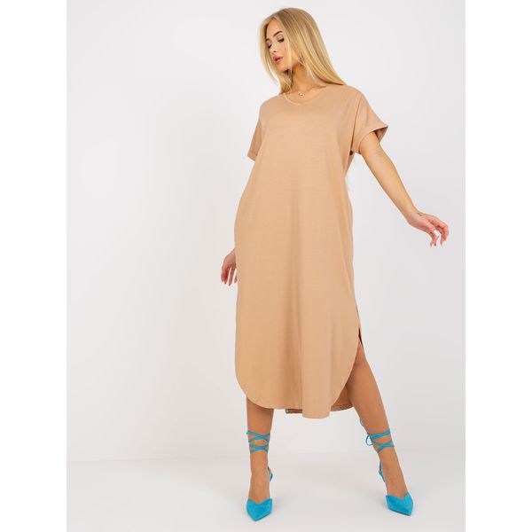 Fashionhunters Camel oversize dress with short sleeves OH BELLA