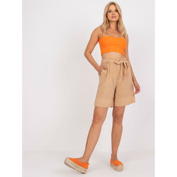 Fashionhunters Casual camel high waist shorts in OH BELLA cotton