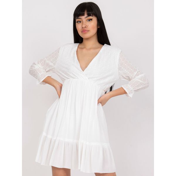 Fashionhunters Casual white dress with a V-neck