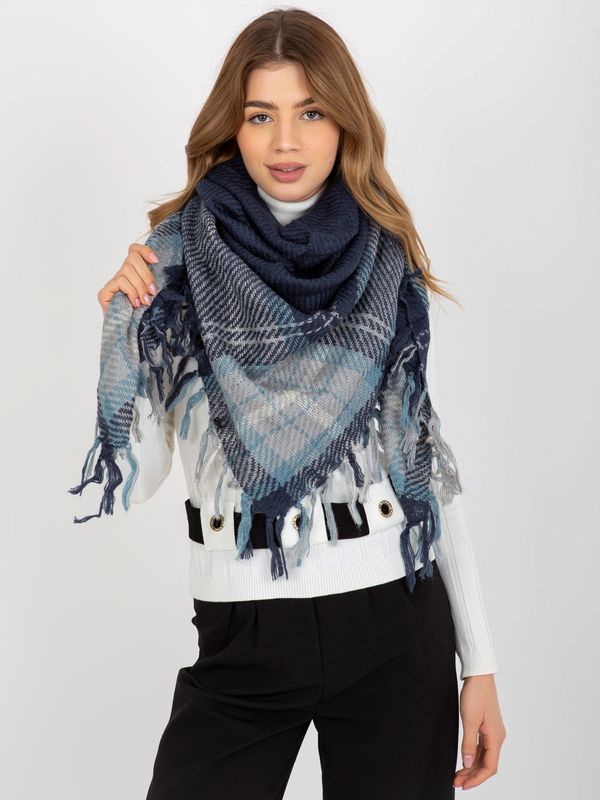 Fashionhunters Checkered scarf with fringe - blue