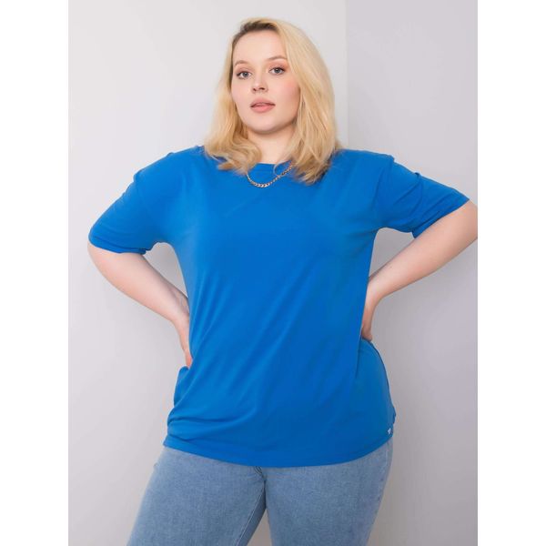 Fashionhunters Ciemnoniebieski bawełniany t-shirt plus size