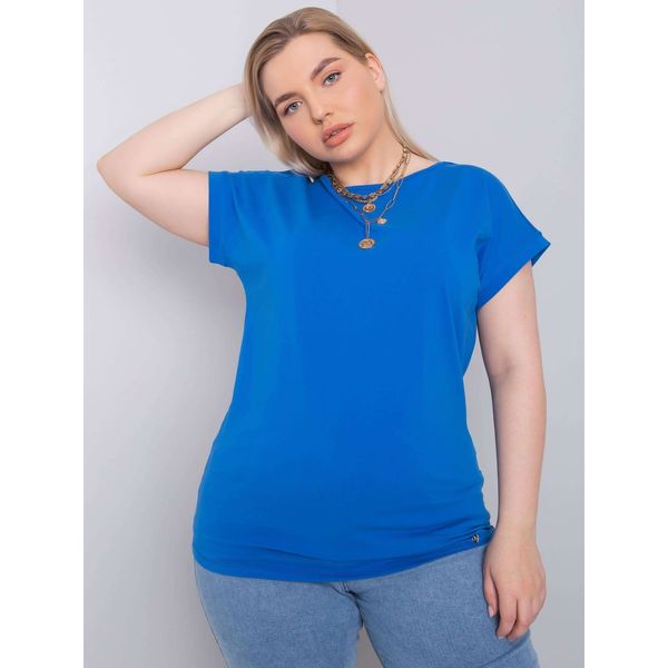Fashionhunters Ciemnoniebieski bawełniany t-shirt plus size