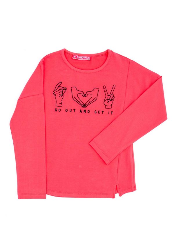 Fashionhunters Ciemnoróżowa bluzka dla dziewczynki z haftowanymi motywami