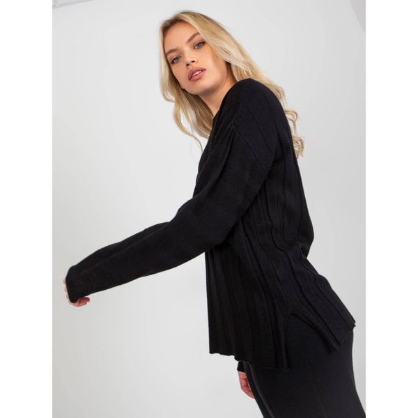 Fashionhunters Classic black viscose ribbed sweater