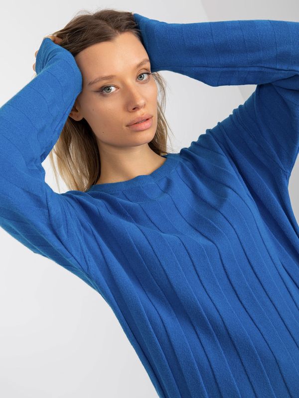 Fashionhunters Classic dark blue sweater with wide stripes