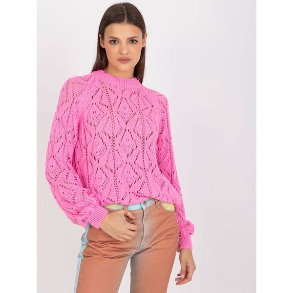 Fashionhunters Classic pink openwork sweater with wool RUE PARIS