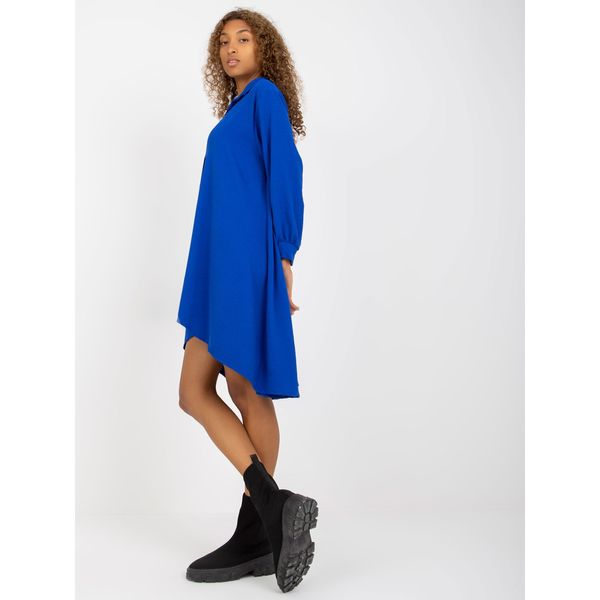 Fashionhunters Cobalt asymmetrical shirt dress with a collar