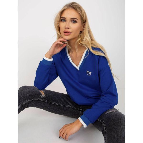 Fashionhunters Cobalt blue casual blouse with sewn-on brooch
