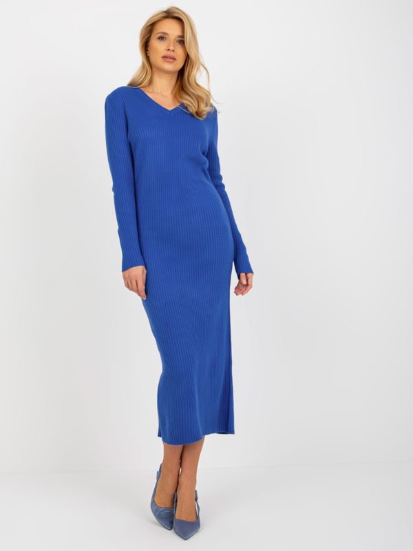 Fashionhunters Cobalt blue dress with ribbed knitwear