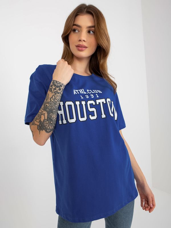 Fashionhunters Cobalt blue loose women's T-shirt with print