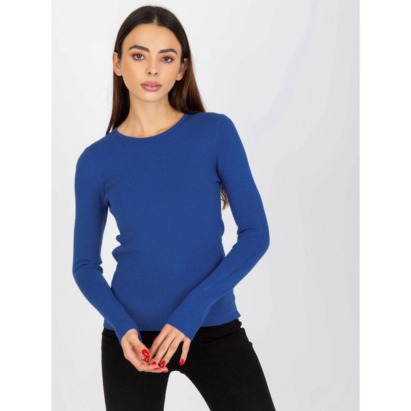 Fashionhunters Cobalt blue plain sweater with a round neckline