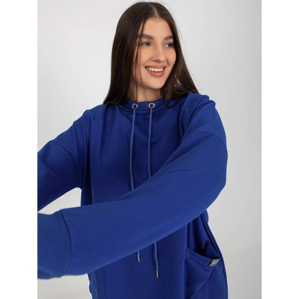 Fashionhunters Cobalt blue plus size basic sweatshirt with pockets