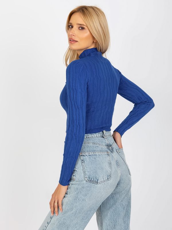 Fashionhunters Cobalt blue short sweater with stand-up collar
