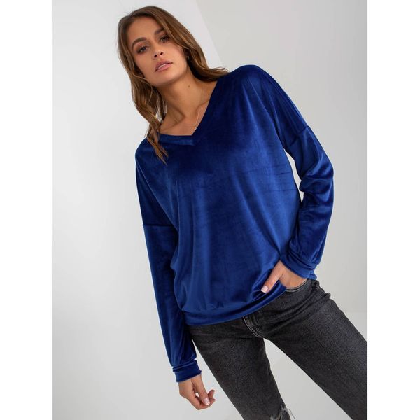 Fashionhunters Cobalt blue velor V-neck hoodie