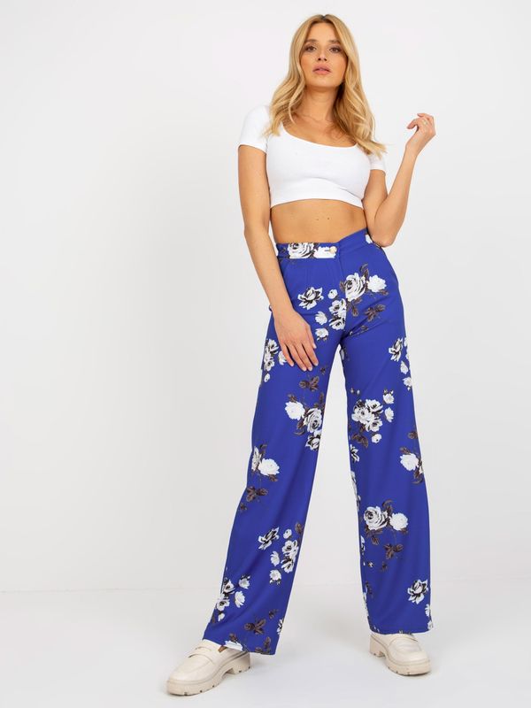 Fashionhunters Cobalt Blue Wide Fabric Flowered Trousers