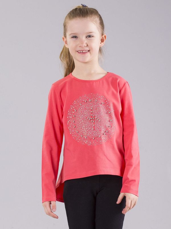 Fashionhunters Coral girl's blouse with pearls and cubic zirconia