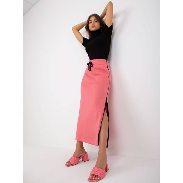 Fashionhunters Coral midi sweatshirt skirt with a tie