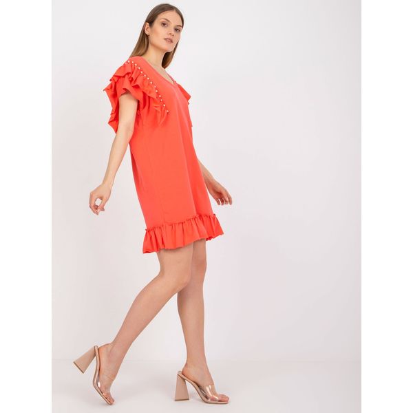 Fashionhunters Coral mini dress with frills