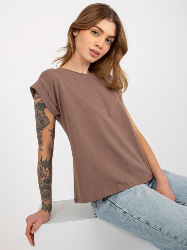 Fashionhunters Cotton women's basic T-shirt Revolution brown
