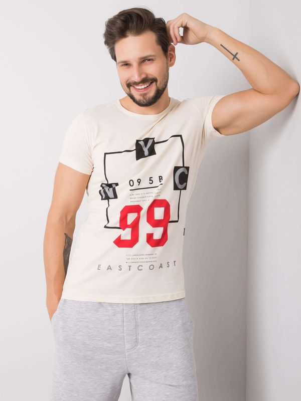 Fashionhunters Creamy men's T-shirt with text print