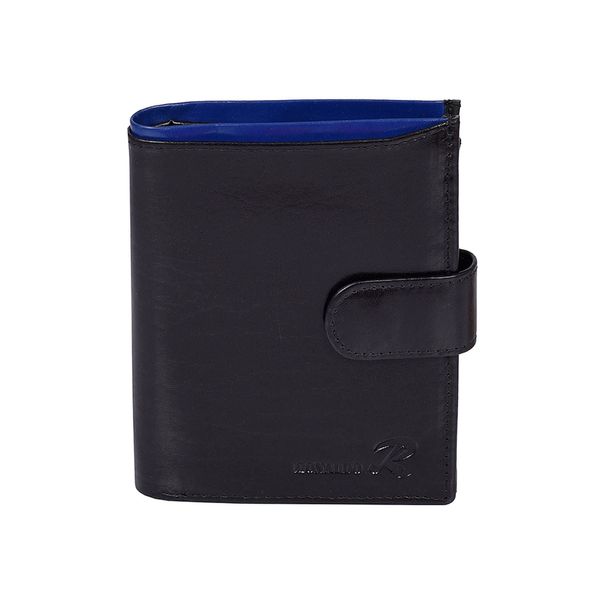 Fashionhunters Czarno-niebieski skórzany portfel dla mężczyzny z zapięciem
