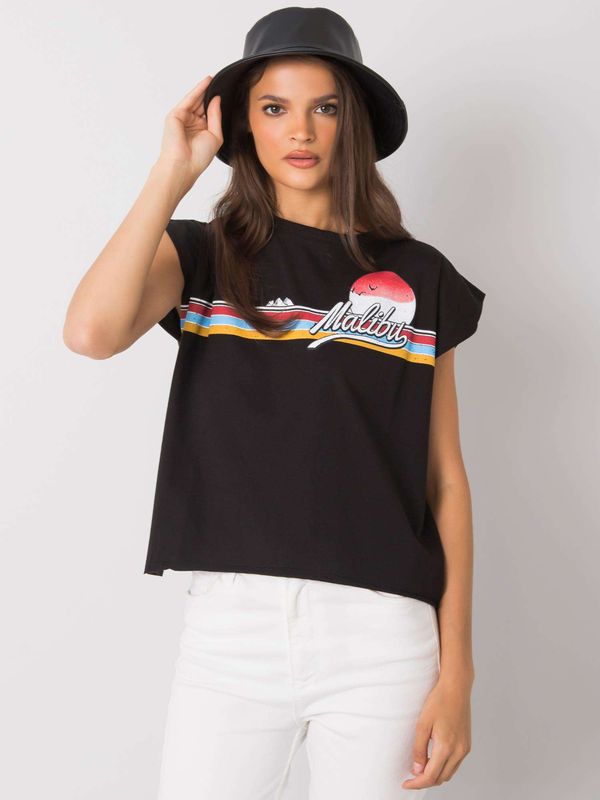Fashionhunters Czarny bawełniany t-shirt damski z nadrukiem