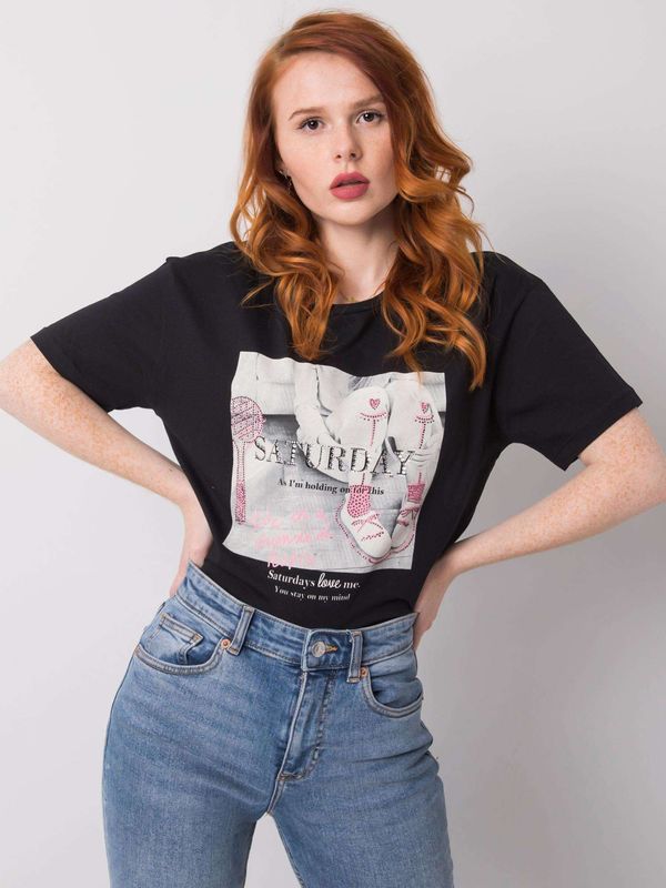 Fashionhunters Czarny damski t-shirt z dyszami