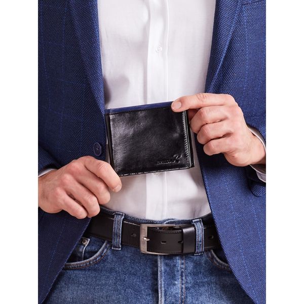 Fashionhunters Czarny portfel dla mężczyzn z modułem kobaltu
