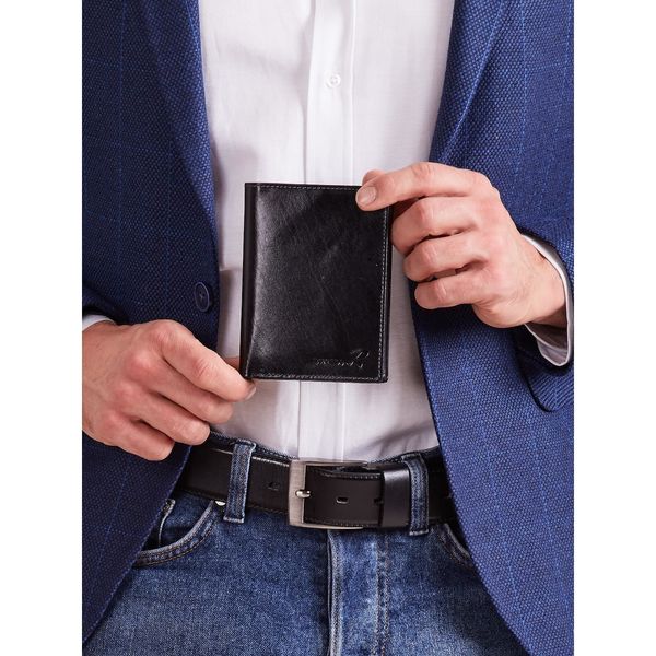 Fashionhunters Czarny skórzany pionowy portfel dla mężczyzny