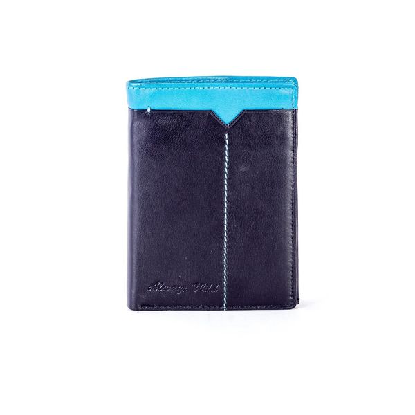 Fashionhunters Czarny skórzany portfel z niebieską wkładką