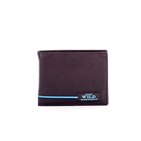 Fashionhunters Czarny skórzany portfel z niebieskimi wstawkami