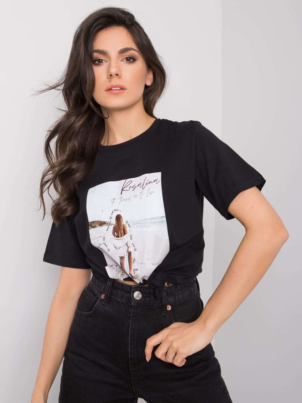 Fashionhunters Czarny t-shirt z aplikacją i nadrukiem