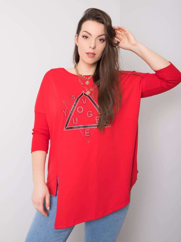 Fashionhunters Czerwona asymetryczna bluzka plus size