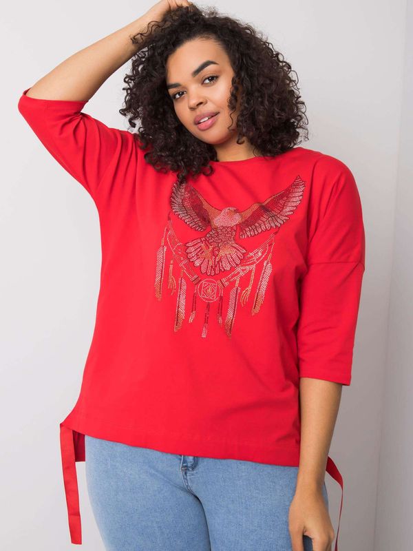 Fashionhunters Czerwona bawełniana bluzka z aplikacjami
