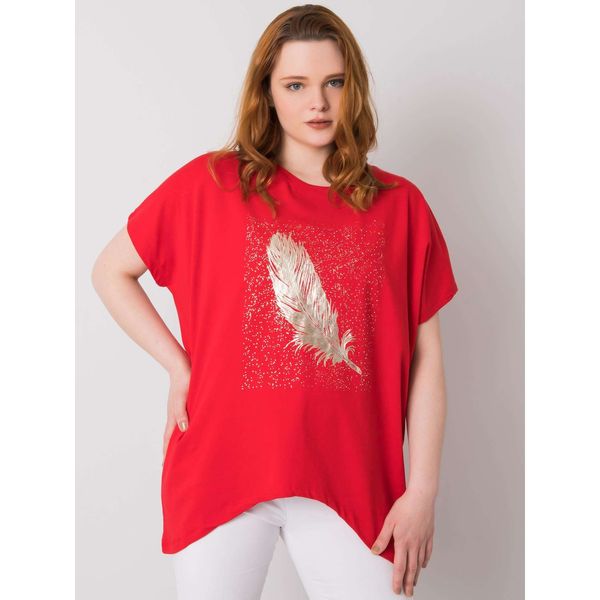 Fashionhunters Czerwona bluzka plus size z nadrukiem i aplikacjami