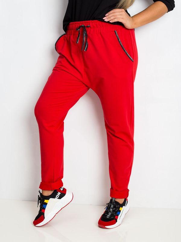 Fashionhunters Czerwone spodnie bawełniane plus size