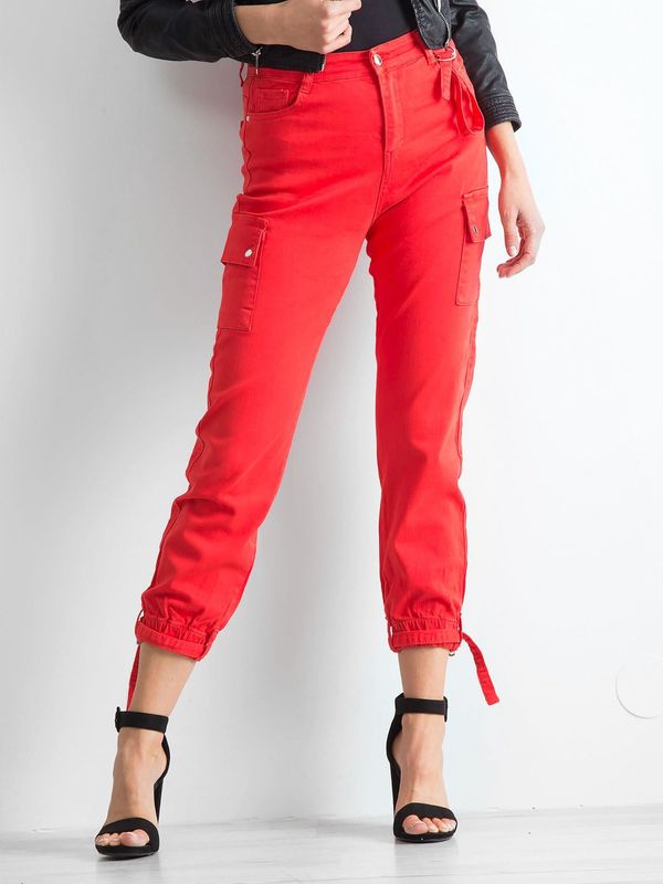 Fashionhunters Czerwone spodnie z kieszeniami