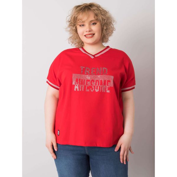 Fashionhunters Damska czerwona bluzka plus size z aplikacją