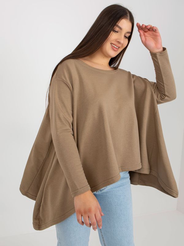 Fashionhunters Dark beige asymmetrical sweatshirt of larger size