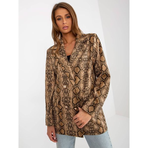 Fashionhunters Dark beige double-breasted jacket with an animal pattern
