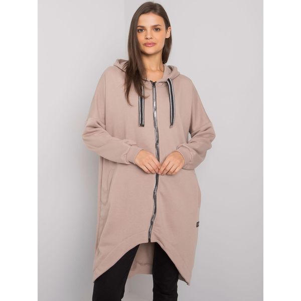 Fashionhunters Dark beige long sweatshirt with zip fastening