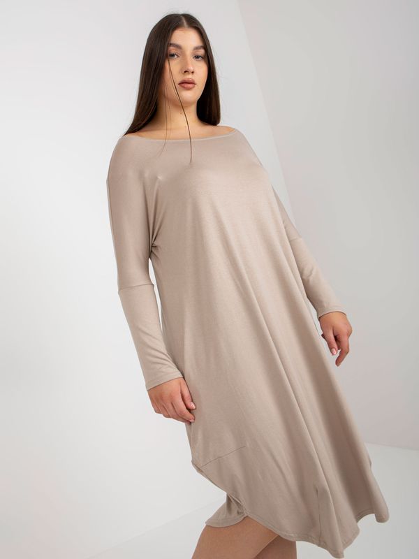 Fashionhunters Dark beige loose viscose dress of larger size