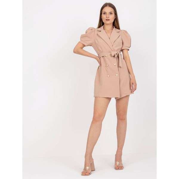 Fashionhunters Dark beige mini cocktail dress in a jacket cut