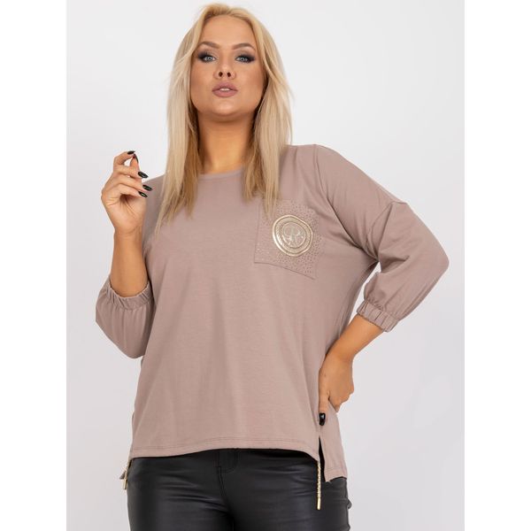 Fashionhunters Dark beige plus size blouse with ribbed Clementina sleeve