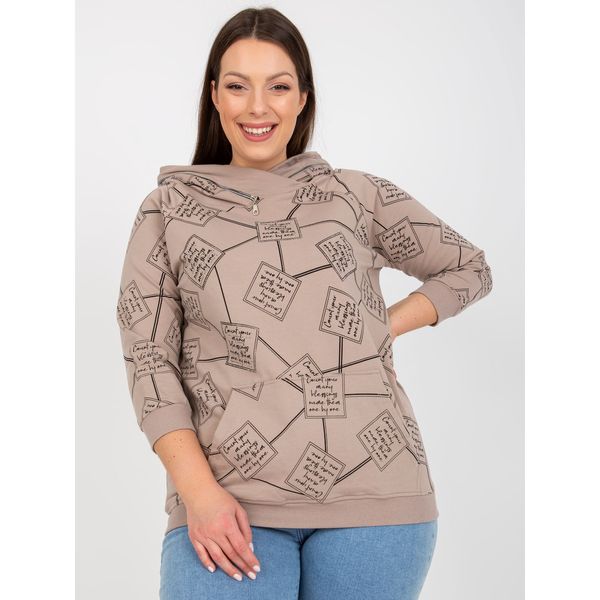 Fashionhunters Dark beige plus size sweatshirt with an appliqué